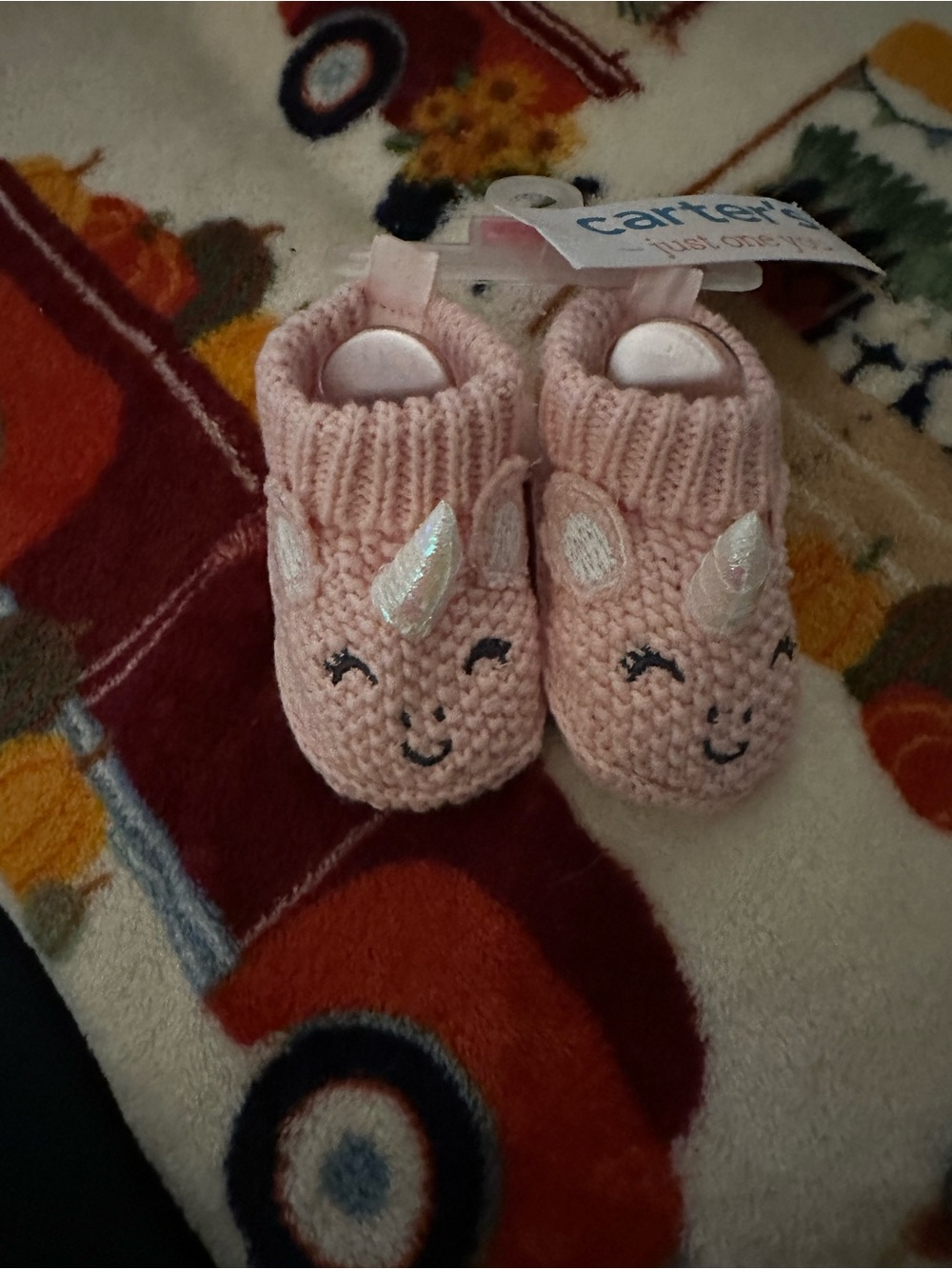 Carter's Light Pink Unicorn Knit Baby Booties